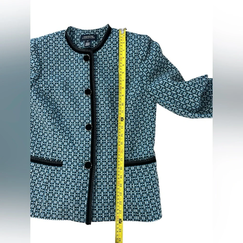 LN Jones New York signature jacket blazer suit tweed 8 Wool Velvet buttons Blue - Picture 9 of 10